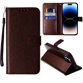 Leather Wallet Case with Card Slot - BROWN for iPhone 14 Pro Max (Only Ground Shipping)