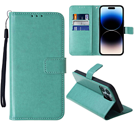 Leather Wallet Case with Card Slot - TEAL for iPhone 14 Pro (Only Ground Shipping)