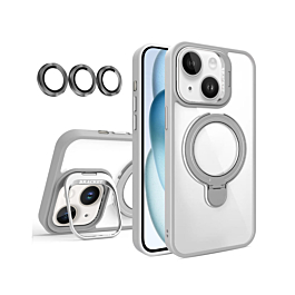 Magnetic Clear Case with 2 Kickstand & Camera Lens - GRAY for 13 / 14 / 16e / 17e (Only Ground Shipping)