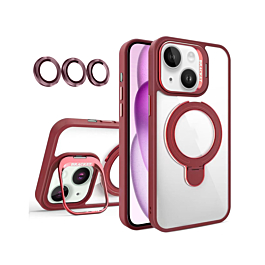 Magnetic Clear Case with 2 Kickstand & Camera Lens - WINE RED for 13 / 14 / 16e / 17e (Only Ground Shipping)