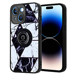 Pattern Design Hard PC Rear / Soft TPU Case with I- Ring Holder - Style 4 for iPhone 14 Plus (Only Ground Shipping)