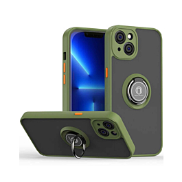 iPhone 14 Plus Hard PC Rear / Soft TPU Colorful Border Case with I - ring Holder - GREEN (Only Ground Shipping)