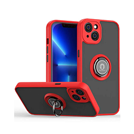 iPhone 14 Plus Hard PC Rear / Soft TPU Colorful Border Case with I - ring Holder - RED (Only Ground Shipping)