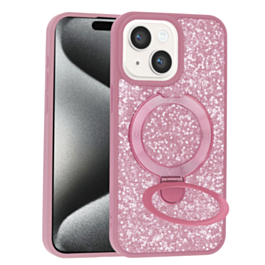 Sparkle Luxury Slim Case with Magnetic Kickstand for iPhone 13 / 14 / 16e / 17e (PINK) (Only Ground Shipping)