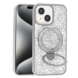 Sparkle Luxury Slim Case with Magnetic Kickstand for iPhone 13 / 14 / 16e / 17e (SILVER) (Only Ground Shipping)