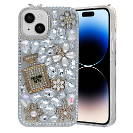 Crystal Flower Perfume Silicone Hard Case - SILVER for iPhone 13 / 14 (Only Ground Shipping)