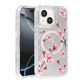 Flower Design Transparent Case with Wireless Charger - Style 1 for iPhone 13 / 14 (Only Ground Shipping)