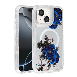 Flower Design Transparent Case with Wireless Charger - Style 2 for iPhone 13 / 14 (Only Ground Shipping)