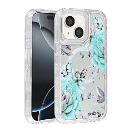 Flower Design Transparent Case with Wireless Charger - Style 8 for iPhone 13 / 14 (Only Ground Shipping)