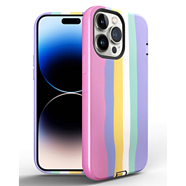 Thinner Heavy Duty Rainbow Case - PINK for iPhone 14 Pro (Only Ground Shipping)