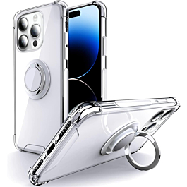 Hard PC Rear / Soft TPU Colorful Border Case with I-ring Holder - CLEAR for iPhone 14 Pro Max (Only Ground Shipping)