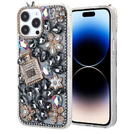 Crystal Flower Perfume Silicone Hard Case - BLACK for iPhone 14 Pro Max (Only Ground Shipping)