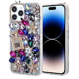 Crystal Flower Perfume Silicone Hard Case - COLORFUL for iPhone 14 Pro Max (Only Ground Shipping)