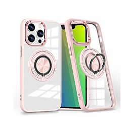 Transparent Wireless Charging Case with Ring Holder - PINK for iPhone 14 Pro Max (Only Ground Shipping)
