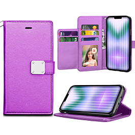 iPhone 14 Plus / 15 Plus Elegant Leather Wallet Case - PURPLE (Only Ground Shipping)