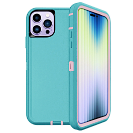 Heavy Duty Case for iPhone 14 Pro Max (LIGHTTEAL & PINK) (Only Ground Shipping)