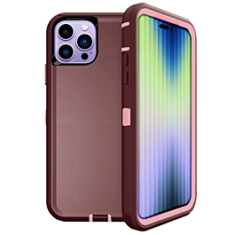 Heavy Duty Case for iPhone 14 Pro (MAROON & PINK) (Only Ground Shipping)