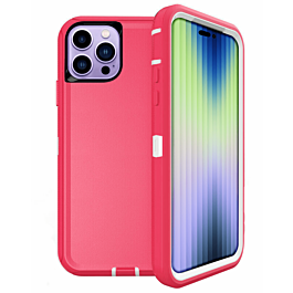 Heavy Duty Case for iPhone 14 Pro (HOT PINK & WHITE) (Only Ground Shipping)