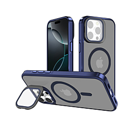 Slim Transparent Camera Stand Case with Wireless Charging - NAVY BLUE for iPhone 14 Pro Max (Only Ground Shipping)
