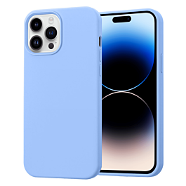 Soft Solid Silicone Case (Full Buttom Cover) - LIGHT BLUE for iPhone 14 Pro Max (Only Ground Shipping)