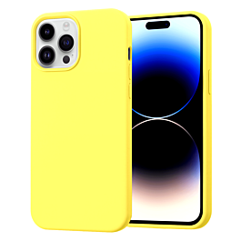 Soft Solid Silicone Case (Full Buttom Cover) - YELLOW for iPhone 14 Pro Max (Only Ground Shipping)