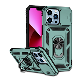 Dual Layers Hybrid Case with Metal Ring And Camera Protector - DARK GREEN for iPhone 14 Pro (Only Ground Shipping)