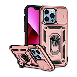 Dual Layers Hybrid Case with Metal Ring And Camera Protector - ROSE GOLD for iPhone 14 Pro (Only Ground Shipping)