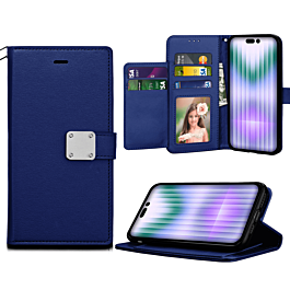 Elegant Leather Wallet Case - BLUE for iPhone 14 Pro Max (Only Ground Shipping)