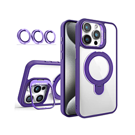 Magnetic Clear Case with 2 Kickstand & Camera Lens - DARK PURPLE for iPhone 14 Pro Max (Only Ground Shipping)