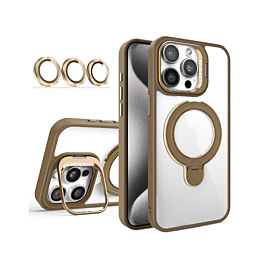 Magnetic Clear Case with 2 Kickstand & Camera Lens - DESERT TITANIUM for iPhone 14 Pro Max (Only Ground Shipping)