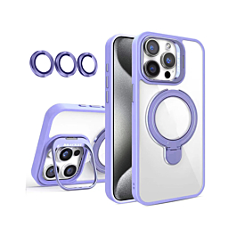 Magnetic Clear Case with 2 Kickstand & Camera Lens - LIGHT PURPLE for iPhone 14 Pro Max (Only Ground Shipping)
