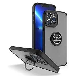 Hard PC Rear / Soft TPU Colorful Border Case with I-ring Holder - BLACK for iPhone 14 Pro (Only Ground Shipping)