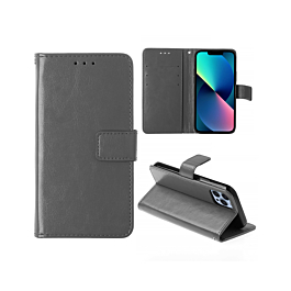 Leather Wallet Case with Card Slot - GRAY for iPhone 15 (Only Ground Shipping)