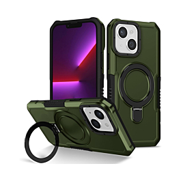 Hard PC Shockproof Case w /Ring Holder - GREEN for iPhone 15 (Only Ground Shipping)