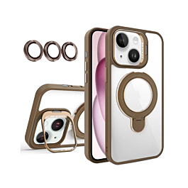 Magnetic Clear Case with 2 Kickstand & Camera Lens - DESERT TITANIUM for iPhone 15 (Only Ground Shipping)