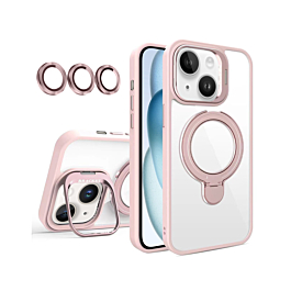 Magnetic Clear Case with 2 Kickstand & Camera Lens - PINK for iPhone 15 (Only Ground Shipping)