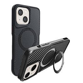 Carbon Fiber Magnetic Kickstand Case - BLACK for iPhone 15 (Only Ground Shipping)
