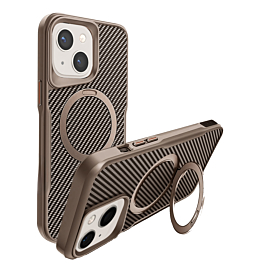 Carbon Fiber Magnetic Kickstand Case - GOLD for iPhone 15 (Only Ground Shipping)