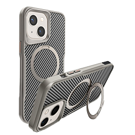 Carbon Fiber Magnetic Kickstand Case - GRAY for iPhone 15 (Only Ground Shipping)