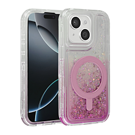 Wireless Charging Protective Glitter Liquid Bumper Case - PINK for iPhone 15 (Only Ground Shipping)