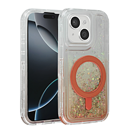 Wireless Charging Protective Glitter Liquid Bumper Case - RED for iPhone 15 (Only Ground Shipping)