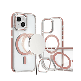 Thin Magnetic Clear Case with Camera Stand Kickstand - PINK for iPhone 15 (Only Ground Shipping)
