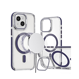 Thin Magnetic Clear Case with Camera Stand Kickstand - PURPLE for iPhone 15 (Only Ground Shipping)