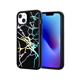 iPhone 14 Plus / 15 Plus Wireless Charging Fashion Heavy Duty Case - BLACK MARBLE (Only Ground Shipping)