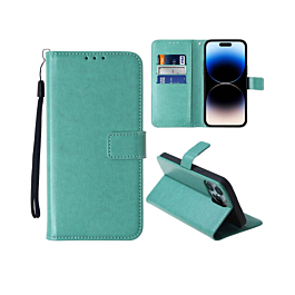iPhone 14 Plus / 15 Plus Leather Wallet Case with Card Slot - TEAL (Only Ground Shipping)