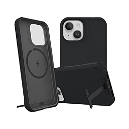 Wireless Charger Silicone Case with Metal Kickstand - BLACK for iPhone 15 Pro (Only Ground Shipping)