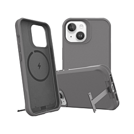 Wireless Charger Silicone Case with Metal Kickstand - GRAY for iPhone 15 Pro (Only Ground Shipping)