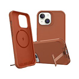 Wireless Charger Silicone Case with Metal Kickstand - ORANGE for iPhone 15 Pro (Only Ground Shipping)