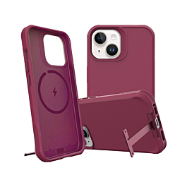 Wireless Charger Silicone Case with Metal Kickstand - RED for iPhone 15 Pro (Only Ground Shipping)