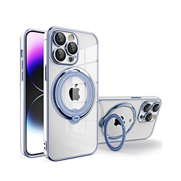 Magnetic Clear Cases with Magsafe Ring Stand - BLUE for iPhone 15 Pro (Only Ground Shipping)